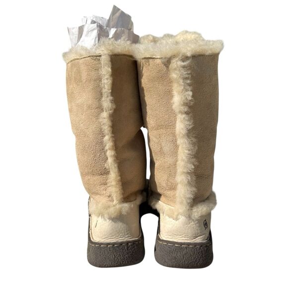 Born Shearling Boots 10 Cream Leather Lined Fold Over Winter Apres Ski Shoe - Picture 4 of 11